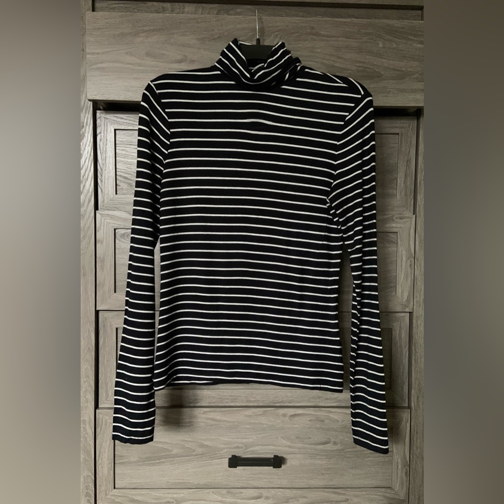 H&M Turtleneck Top | Black & White Striped | Long Sleeves